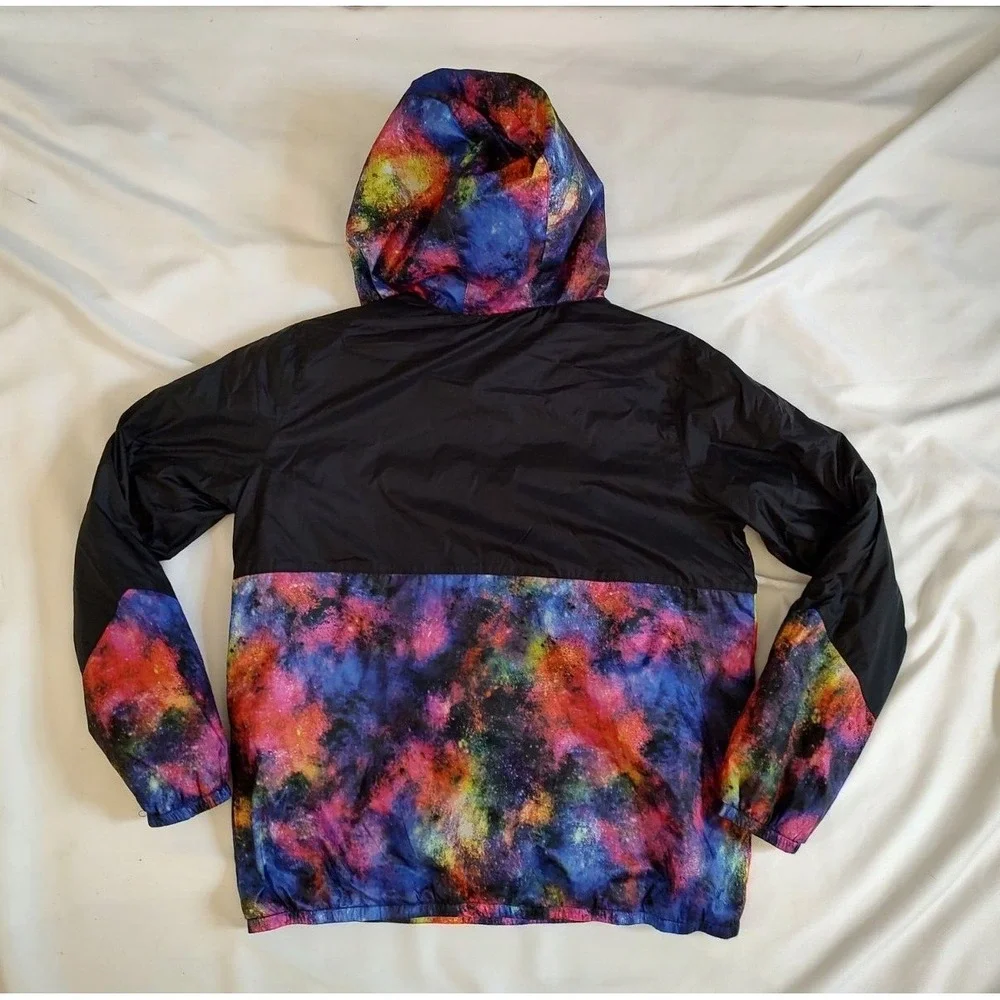 Lands' End Jacket Galaxy Print & Black Fleece Lined 1/4 Zip Hood Girls XL 14-16